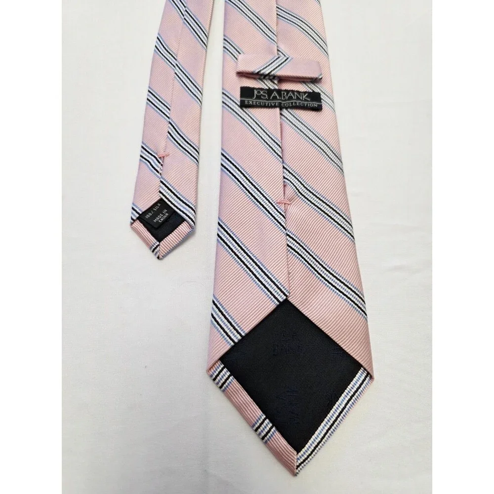 Jos. A. Bank 100% Silk Woven Striped Classic Pointed Tie Pink Blue Black